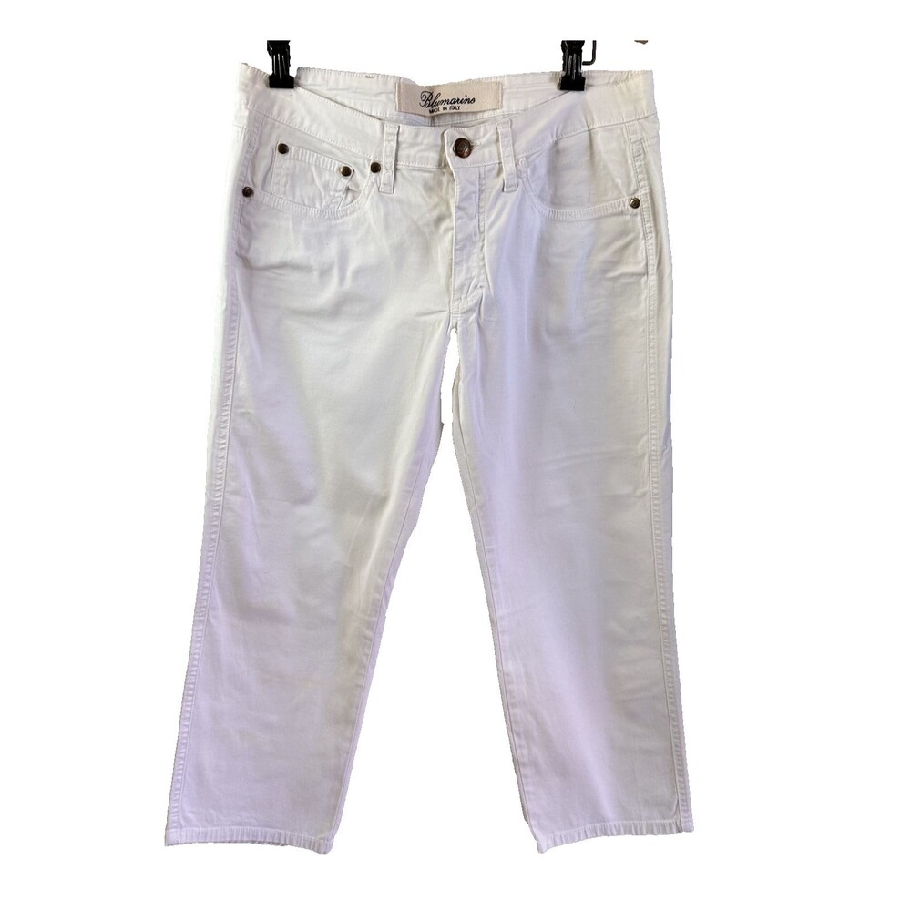 Blumarine Women's White Cropped Straight Leg Cotton Jeans Pants Sz 44/8 Italy